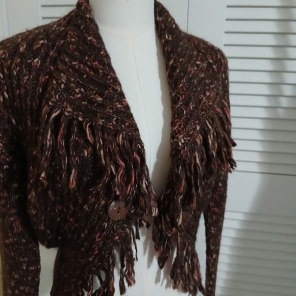 Per Una L Made in Italy Mohair/Wool plus blend Brown Speckled Cardigan Fringed - Picture 6 of 16